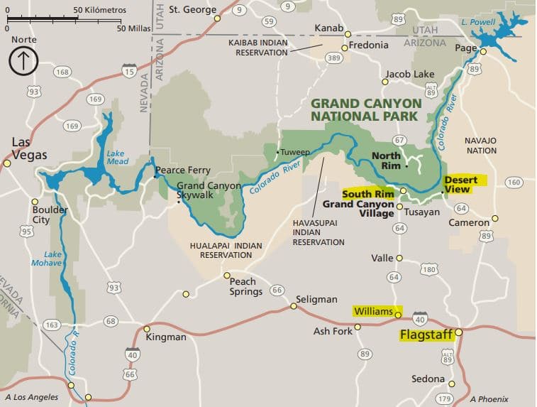 viaje por la costa oeste de estados unidos mapa grand canyon